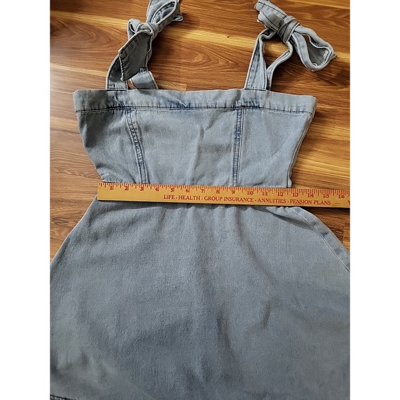 Vintage 90s Patchwork Denim Mini Dress Size Small Halter Blue Jean Y2k Coquette - Picture 7 of 9